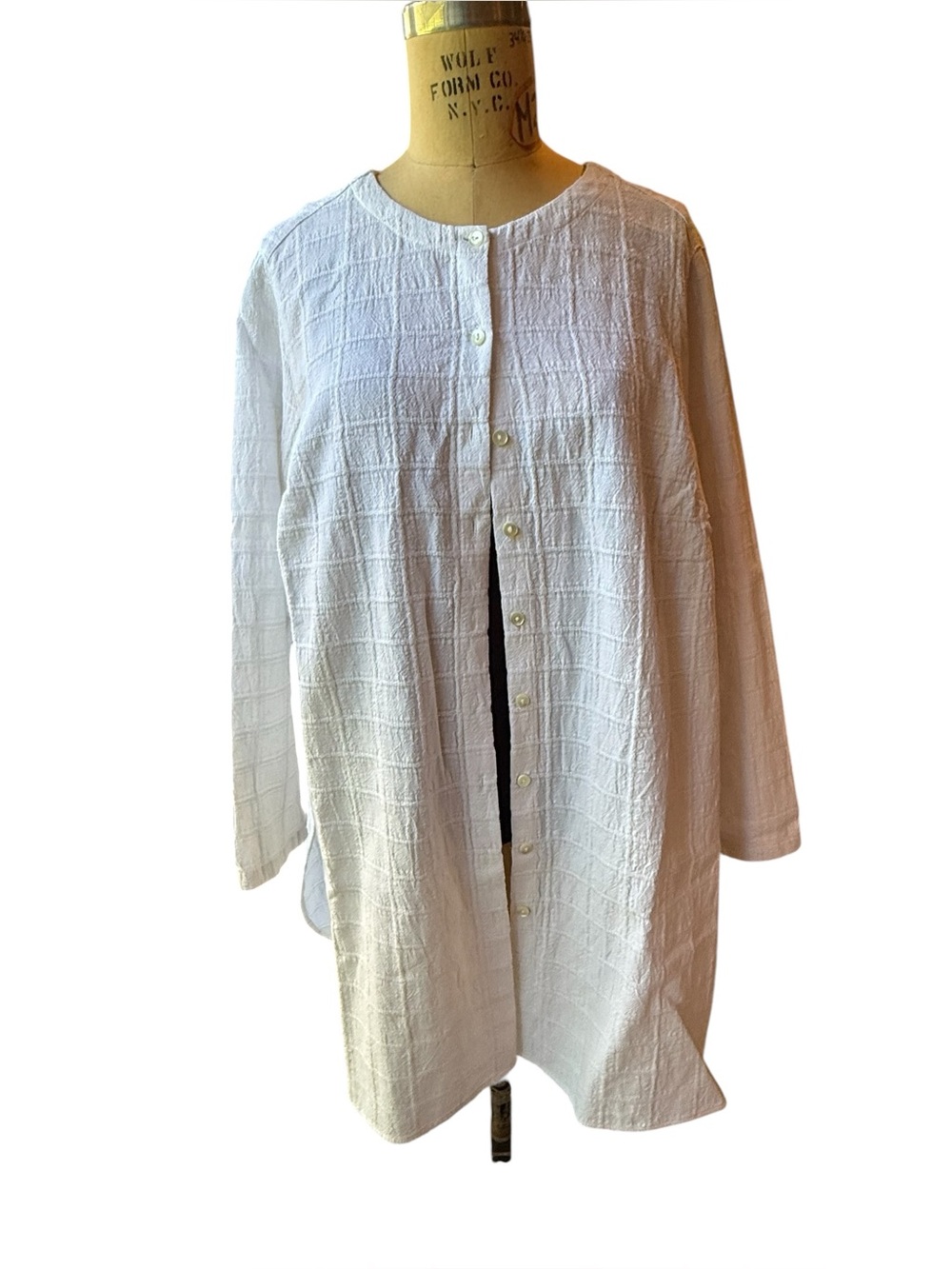 Pure Jill Cotton Linen Windowpane Long Topper Jacket 1X
